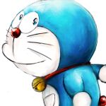  1:1 2017 anthro bell blue_body blue_fur collar domestic_cat doraemon doraemon_(character) felid feline felis fur looking_at_viewer looking_back machine male mammal mouth_closed mt_tg pouch_(anatomy) red_collar red_nose robot shaded side_view simple_background smile solo standing whiskers white_background white_body white_fur 