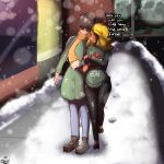 anthro beep! cervid clothed clothing coat deltarune duo female hi_res human humanoid kris_(deltarune) male male/female mammal noelle_holiday scarf smile snow text topwear undertale_(series) video_games winter winter_clothing winter_coat 