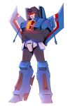  arm_cannon crossed_arms decepticon frown full_body glowing glowing_eyes highres looking_down mecha no_humans red_eyes robot thundercracker transformers weapon white_background yahtzee_zen 