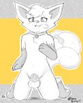  balls bow_accessory bow_ribbon chastity_cage chastity_device collar feral generation_1_pokemon genitals hi_res hindpaw key looking_down looking_pleasured male markings nintendo paws penis pokemon pokemon_(species) sarcobutter solo video_games vulpix 