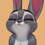  2022 anthro bust_portrait digital_media_(artwork) digital_painting_(artwork) disney ears_up eyes_closed female fur grey_body grey_fur happy judy_hopps lagomorph leporid mammal nude portrait qupostuv35 rabbit smile solo zootopia 