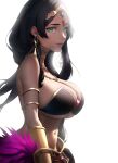  1girl black_bra black_hair bra breasts dark_skin fate/grand_order fate_(series) green_eyes highres huge_breasts long_hair looking_at_viewer non-web_source phaethonvt scheherazade_(fate) underwear 