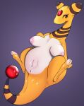  1:1 absurd_res ampharos anus big_breasts breasts female feral gem generation_2_pokemon genitals hand_on_breast hi_res hooves lying mammal markings nintendo nude on_back open_mouth pokemon pokemon_(species) pussy simple_background slightly_chubby solo video_games wisty yellow_body 