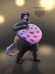  absurd_res anthro belly belt big_belly black_hair blue_body blue_fur blueberry_inflation blush butt button_pop clothed clothing dialogue english_text felid fingerless_gloves fur gloves hair hand_on_stomach handwear hi_res inflation jaguar male mammal navel open_mouth pantherine phatracc solo sound_effects spotlight spots spotted_body spotted_fur standing straining_buttons text tight_clothing torn_clothing underwear worried 