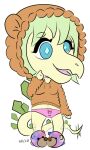  anthro blue_eyes chibi clothed clothing dinosaur female goodbye_volcano_high green_hair hair hoodie ornithischian panties pantsless reptile scalie simple_background snoot_game_(fan_game) solo spiked_tail spikes spikes_(anatomy) stegosaurian stegosaurus stella_(gvh) thyreophoran topwear underwear unknown_artist video_games white_background yellow_body 