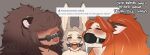  anthro ball_gag bit_gag bodily_fluids bone_gag brown_hair canid canine drooling female fox gag group hair lagomorph leporid mammal oversized_ball_gag puffy_lips rabbit red_hair ring_gag saliva sweetburn trio ursid 