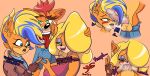  activision anthro blush bodily_fluids crash_bandicoot crash_bandicoot_(series) erection female female/female fur genitals group hi_res lipstick lipstick_on_penis makeup male male/female oral oral_penetration penetration penis pirate_tawna saliva sansface tawna_bandicoot trio video_games 