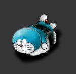  2017 anthro blue_body blue_fur domestic_cat doraemon doraemon_(character) felid feline felis food fur grey_background lying machine male mammal mouth_closed mt_tg on_front red_nose rice robot shaded shadow simple_background solo whiskers white_body white_fur 