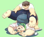  anthro ass_up barefoot belly chubby_protagonist_(tas) duo eyebrows eyewear feet glasses hi_res human legs_up leib_(tas) lifewonders lying male male/male mammal necktie on_back overweight polar_bear protagonist_(tas) spread_legs spreading thick_eyebrows tokyo_afterschool_summoners ursid ursine uwsponge video_games 