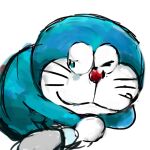  1:1 2017 anthro blue_body blue_fur domestic_cat doraemon doraemon_(character) felid feline felis fur machine male mammal mouth_closed mt_tg one_eye_closed red_nose robot shaded simple_background solo whiskers white_background white_body white_fur 