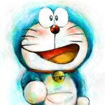  1:1 2017 anthro bell blue_body blue_fur collar domestic_cat doraemon doraemon_(character) felid feline felis front_view fur looking_at_viewer machine male mammal mt_tg open_mouth pouch_(anatomy) red_collar red_nose robot shaded simple_background solo standing tongue whiskers white_background white_body white_fur 