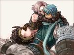  .hack// .hack//g.u. 2boys bandai blue_hair cyber_connect_2 glasses grey_hair haseo hug multiple_boys ovan scarf yokoshima_(tirimoti) 