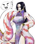  black_hair blue_eyes boa_hancock chinese_clothes earrings female jewelry long_hair noe_(bkmnoo) one_piece quipao salome_(one_piece) snake 