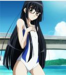  asobi_ni_iku_yo! beach black_hair flat_chest futaba_aoi futaba_aoi_(asobi_ni_iku_yo!) glasses highres long_hair one-piece_swimsuit one_piece_swimsuit swimsuit very_long_hair 