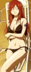  1girl bikini cap erza_scarlet eyes_closed fairy_tail female highres long_hair red_hair relaxing screencap solo stitched sunbathing swimsuit tattoo 