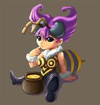  abdomen antennae bee bee_girl capcom honey insect_girl monster_girl purple_hair q-bee sitting vampire_(game) 