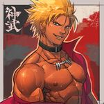  1boy blonde_hair blue_eyes collar king_of_fighters kof male male_focus muscle shen_woo smile snk solo 