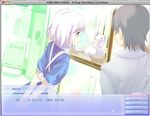  1boy 1girl deformed_kitty game_cg screencap screenshot shiraki_aeka short_hair white_hair yume_miru_kusuri 