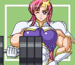  abs breasts dumbbell extreme_muscles female gundam gundam_seed lowres meer_campbell muscle muscles muscular oekaki ren_(tainca2000) weights 