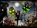  3girls black_devil_girl black_gold_saw black_hair black_rock_shooter black_rock_shooter_(character) chains dark dead_master highres multiple_girls red_eyes skull 