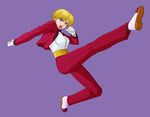  blonde_hair blue_eyes formal gloves kick kicking king_(snk) king_of_fighters makani_kohitujito makanikohitujito shoes short_hair snk spinzaku suit 