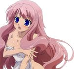  absurdres baka_to_test_to_shoukanjuu blue_eyes blush breasts extraction female highres himeji_mizuki long_hair open_mouth photoshop pink_hair render simple_background solo towel 