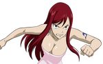  1girl angry breasts brown_eyes earrings erza_scarlet fairy_tail female highres jewelry long_hair red_hair solo tattoo towel 