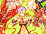  1girl 2boys arc_system_works beret blazblue blazblue:_calamity_trigger brothers detached_sleeves eyes_closed female gloves green_eyes grey_hair hat jin_kisaragi kankokuiwanori kisaragi_jin lying male multiple_boys necktie noel_vermillion open_mouth ragna_the_bloodedge red_ribbon ribbon short_hair siblings uniform 