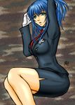  adjusting_hair blue_hair breasts female king_of_fighters kof leona_heidern military military_uniform necktie skirt snk solo uniform 