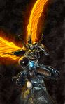  glowing horns insect_wings kyoushoku_soukou_guyver monster rock ruto solo squatting wings 