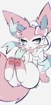  anthro blush bow_ribbon eeveelution feet female fluffy fluffy_tail foot_focus generation_6_pokemon hi_res koivyx nintendo open_mouth open_smile pawpads paws pink_body pokemon pokemon_(species) smile solo sylveon thick_thighs video_games white_body 