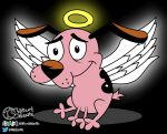  angel beagle black_background canid canine canis cartoon_network courage_the_cowardly_dog courage_the_cowardly_dog_(character) domestic_dog feathered_wings feathers halo hi_res hunting_dog male mammal scent_hound shaded simple_background simple_coloring simple_shading sitting sitting_on_ground smile smiling_at_viewer solitary_selenite solo warner_brothers wings 