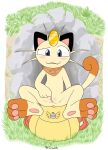  absurd_res anthro backpack blush digital_drawing_(artwork) digital_media_(artwork) felid feline female fingering fur generation_1_pokemon hi_res mammal masturbation meowth mr_fuwa nintendo orange_body orange_fur paws pokemon pokemon_(species) pokemon_mystery_dungeon purple_eyes solo spread_legs spreading video_games 