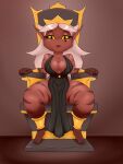  big_breasts blackbetty breasts cleavage clothed clothing female hair humanoid humanoid_pointy_ears imp looking_at_viewer mocah not_furry red_body red_skin simple_background solo thick_thighs 