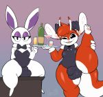  absurd_res alcohol alcoholic_drink alien anthro bedroom_eyes beverage black_eyes bow_tie clothing container cuff_links cup disney duo experiment_(lilo_and_stitch) fake_ears fake_rabbit_ears fan_character ferlo glass glass_container glass_cup hair hi_res holding_tray huge_thighs lagomorph leotard leporid lilo_and_stitch looking_at_viewer male mammal mel_doce_(virito) multicolored_body narrowed_eyes open_mouth rabbit raised_leg red_hair seductive thick_thighs tray two_tone_body virito white_body 