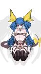  1girl absurdres angel_wings bangs bare_shoulders belt black_panties black_thighhighs blue_hair breasts cleavage clothing_cutout collarbone detached_sleeves dizzy_(guilty_gear) full_body guilty_gear guilty_gear_xrd hair_between_eyes hair_ribbon hair_rings highres huge_breasts kneeling large_breasts legs_together liba_(leo8d) looking_at_viewer monster_girl panties plump red_eyes ribbon seiza sidelocks simple_background sitting sketch skindentation solo tail tail_ornament tail_ribbon thick_thighs thigh_gap thighhighs thighs twintails underwear white_background wings yellow_ribbon 