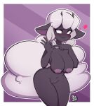  anthro big_breasts black_body blush breasts female fur generation_8_pokemon hair hi_res horn looking_away mouth_closed navel nintendo nipples pink_nose pokemon pokemon_(species) rolrae smile solo standing video_games white_body white_fur white_hair wooloo yellow_eyes 