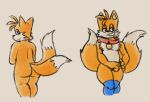  2_tails anthro bedroom_eyes canid canine clothing collar fox legwear looking_back male mammal miles_prower multi_tail narrowed_eyes seductive sega solo sonic_the_hedgehog_(series) stockings throudwire 