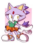  absurd_res amy_rose anthro blaze_the_cat clothing domestic_cat felid feline felis female footwear gloves handwear hi_res mammal purple_body sega shoes simple_background smile solo sonic_the_hedgehog_(series) thenovika yellow_eyes 