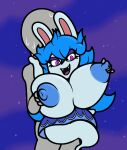  ambiguous_gender anthro areola blue_areola blue_hair blue_nipples bodily_fluids breast_grab breasts clothed clothing dress duo fangs female ghost grey_body hair hand_on_breast hi_res humanoid lagomorph leporid mammal mario_plus_rabbids_sparks_of_hope midnite_(mario_plus_rabbids) mr.under nipple_fetish nipple_pinch nipple_play nipples nude open_mouth pinch purple_eyes rabbid rabbit raving_rabbids rayman_(series) spirit sweat topless ubisoft video_games white_body 