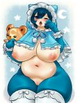  absurd_res anthro big_breasts blue_hair breasts claws clothing eroberry female generation_1_pokemon generation_2_pokemon genitals hair headgear hi_res holding_object holding_plushie huge_breasts legwear navel nintendo nipples one_eye_closed open_mouth overweight overweight_anthro overweight_female plushie pokemon pokemon_(species) pussy skindentation snorlax solo stockings teddiursa thick_thighs thigh_highs tired video_games voluptuous_female wide_hips yawn 