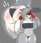  absurd_res anthro ashen_(paindemonoidsex) beauty_mark big_breasts big_butt bovid breasts butt caprine caprine_demon clothed clothing demon digital_media_(artwork) ear_piercing ear_ring female front_view fur gesture glistening glistening_body glistening_skin goat goat_demon grey_body grey_fur gris_swimsuit hair hair_over_eye hi_res horn logo looking_at_another looking_away mammal markings meme meme_clothing mole_(marking) one-piece_swimsuit one_eye_obstructed paindemonoidsex piercing pointing pointing_at_self presenting presenting_hindquarters red_ears red_eyes ring_piercing signature simple_background smile solo standing swimwear text thick_thighs translucent translucent_clothing translucent_swimwear under_boob white_body wide_hips 