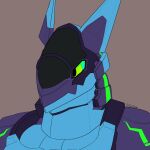  achak-claw anthro blue_body foxdaim hi_res male male/male purple_body solo visor 