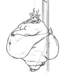  anthro antlers belly belly_overhang big_belly big_butt butt capreoline cervid clothed clothing doorway fat_rolls fur hand_on_stomach hooves horn huge_butt male mammal monochrome moobs morbidly_obese morbidly_obese_anthro morbidly_obese_male navel obese obese_anthro obese_male overweight overweight_anthro overweight_male scut_tail short_tail solo stuck sugarboy thick_thighs topless white-tailed_deer 
