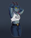  absurd_res anthro athletic athletic_female bottomwear bovid caprine clothed clothing digital_media_(artwork) epic_games female fortnite fur goat goat_simulator hi_res horn looking_at_viewer mammal muscular muscular_female pants pilgor_(goat_simulator) rodd.y shirt simple_background solo tongue tongue_out topwear video_games 