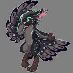 blue_eyes claws feathered_wings feathers fur grey_body hi_res mane scales spread_wings symrea talons wings 
