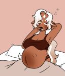  anthro bra breasts bundle-of-kinks clothing cookie_run cookie_run_kingdom female food food_creature humanoid humanoid_pointy_ears latte_cookie_(cookie_run) low_res open_mouth panties pregnant solo tired underwear yawn 
