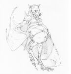  anthro bat_wings belly big_belly chiropteran claws clothed clothing fur giant_golden-crowned_flying_fox hand_on_stomach holding_belly male mammal membrane_(anatomy) membranous_wings monochrome overweight overweight_anthro overweight_male passerine_dragon potbelly pteropodid solo standing straining_buttons tight_clothing toe_claws weight_gain winged_arms wings worried 