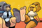  5_toes anthro barefoot breasts cel_shading clothed clothing dayane_(kiss_the_pata) digital_drawing_(artwork) digital_media_(artwork) duo emma_(kiss_the_pata) feet female female/female foot_focus generation_1_pokemon generation_3_pokemon hair hair_mouth humanoid_feet kiss_the_pata looking_at_viewer mammal mawile nintendo open_mouth pokemon pokemon_(species) raichu rodent shaded simple_background smile soles teeth text toes video_games yellow_body 