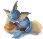  :3 closed_eyes closed_mouth commentary_request flareon lying lying_on_another momomo12 no_humans pokemon pokemon_(creature) signature sleeping smile vaporeon white_background 